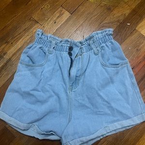 Blue paper bag shorts
